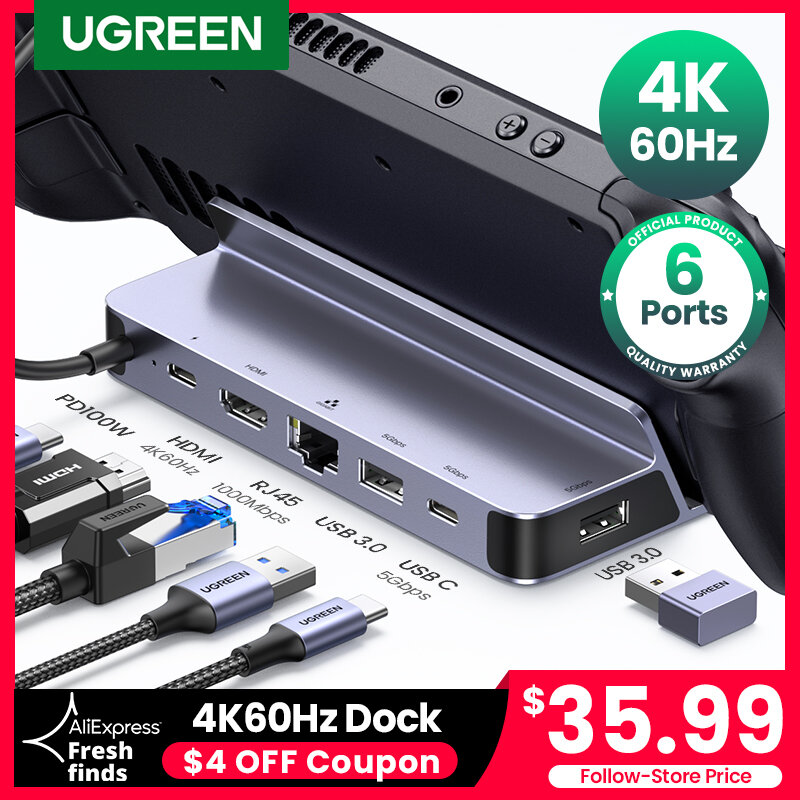 UGREEN-estación de acoplamiento USB tipo C a HDMI, 4K60Hz, RJ45, PD100W, para Steam Deck, Nintendo Switch, MacBook Pro Air, PC, HUB USB 3,0