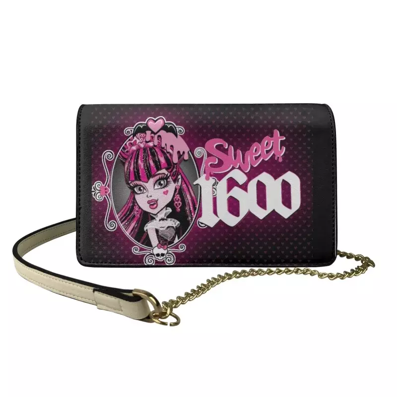 Женская сумка-мессенджер с принтом Monster High, модный кросс-боди тоут с откидной крышкой и цепочкой для девушек, кредитница