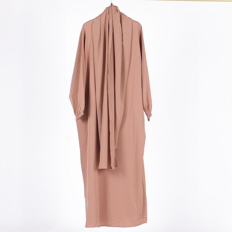Plus Size Chic traditionelles Kleid mit Turban knöchel langen Maxi kleid Gebets kleidungs stück