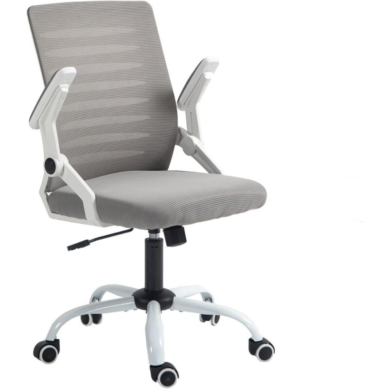 Cadeira traseira de malha ergonômica para mesa do computador, cadeira giratória com apoio lombar e apoio de braço flip-up, cor cinza