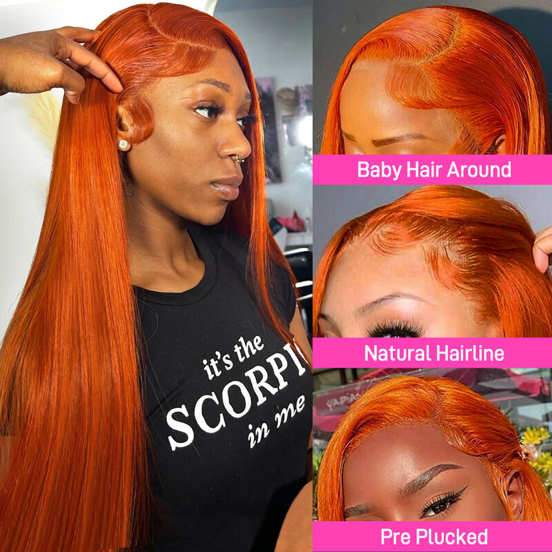 13x4 Hd Lace Front Wig 30 34 Inch Ginger Orange Straight Lace Frontal Wig 13x6 Lace #350 Colored Bone Human Hair Wigs For Women