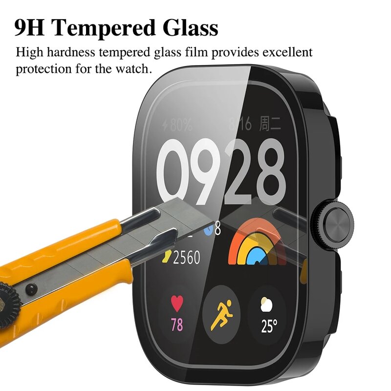 Funda de PC + cristal para Xiaomi Redmi Watch 4 3, película de vidrio templado antiarañazos, cubierta protectora de parachoques para Redmi Watch 3 Active/3Lite