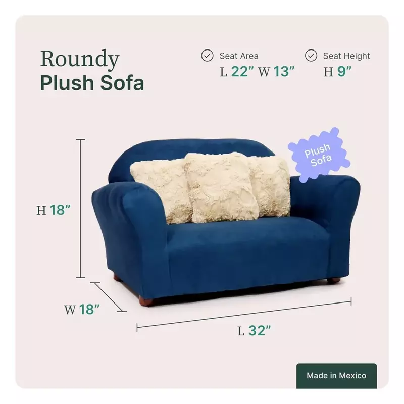 Pluszowe sofa dla dzieci z ozdobnymi poduszkami, granatowy niebieski zestaw 4 w sosnie