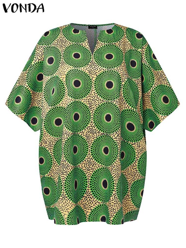 Женская блузка с принтом размера плюс 5XL VONDA, богемные Топы 2024, летние винтажные модные рубашки с V-образным вырезом, повседневные свободные блузки с рукавом летучая мышь