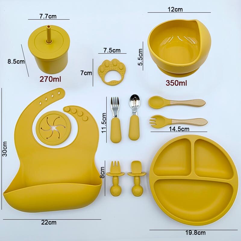 11Pcs Silicone Feeding Sets For Baby Personalized Name Children's Tableware Suction Cup Plates Bowl Feeding Cups Free Shipping