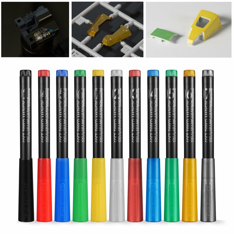 DSPIAE Soft Tipped Marcadores 11 Cores Pincel Pen Paint Tool Sets Vermelho Azul Verde Amarelo Preto Amarelo Cinza Ouro Caneta 11 Pçs/set