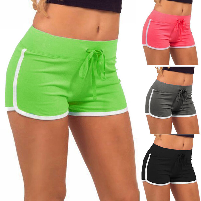 Damska letnia spodenki sportowe elastyczna w kolorze cukierków zapobiegająca opróżnieniu spodenki w rozmiarze Skinny w stylu Casual, damska elastyczna krótkie spodnie plażowe w pasie