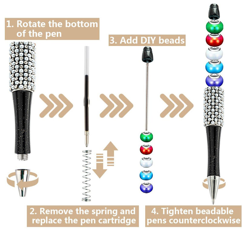 30Pcs Black Diamond Beaded Pen Wholesale Creative DIY Handmade Sticker Set Diamond Beaded Ballpoint Pens Advertising Gift Pen