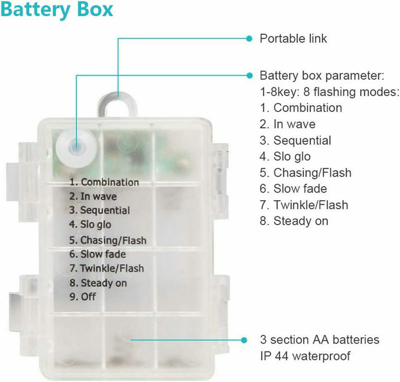Водонепроницаемая светодиодная гирлянда с питанием от батарейки, 8 режимов, с таймером