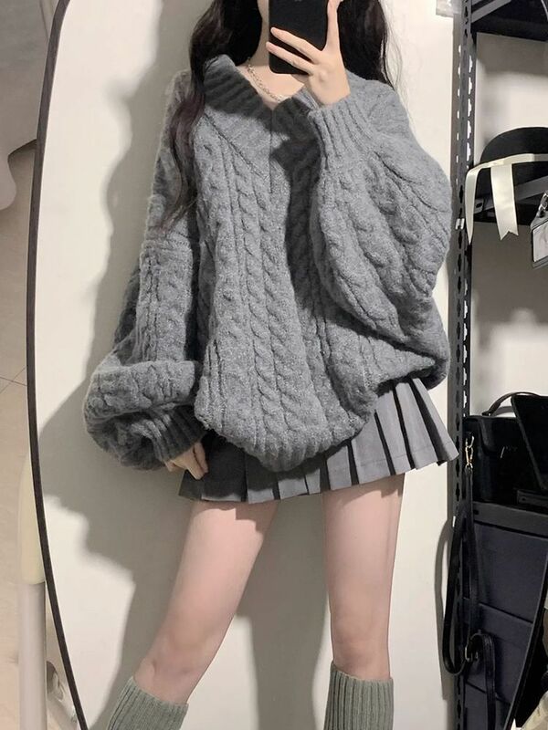 Женский костюм весна-осень 2023 новая Корейская версия просторный свитер с напуском плиссированная юбка с высокой талией комплект из двух предметов