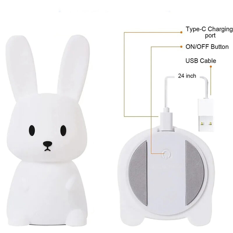 LED Night light Silicone Rabbit Touch Sensor lamp Cute Animal Light Bedroom Decor Gift for Kid Baby Child Table Lamp Home Decor
