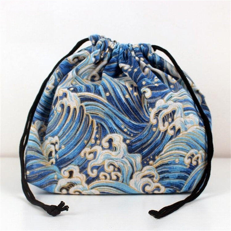 1Pc Japanese Style Drawstring Lunch Box Storage Bag For Travel Picnic Portable Easy Wash Bento Lunch Box Tote Pouch