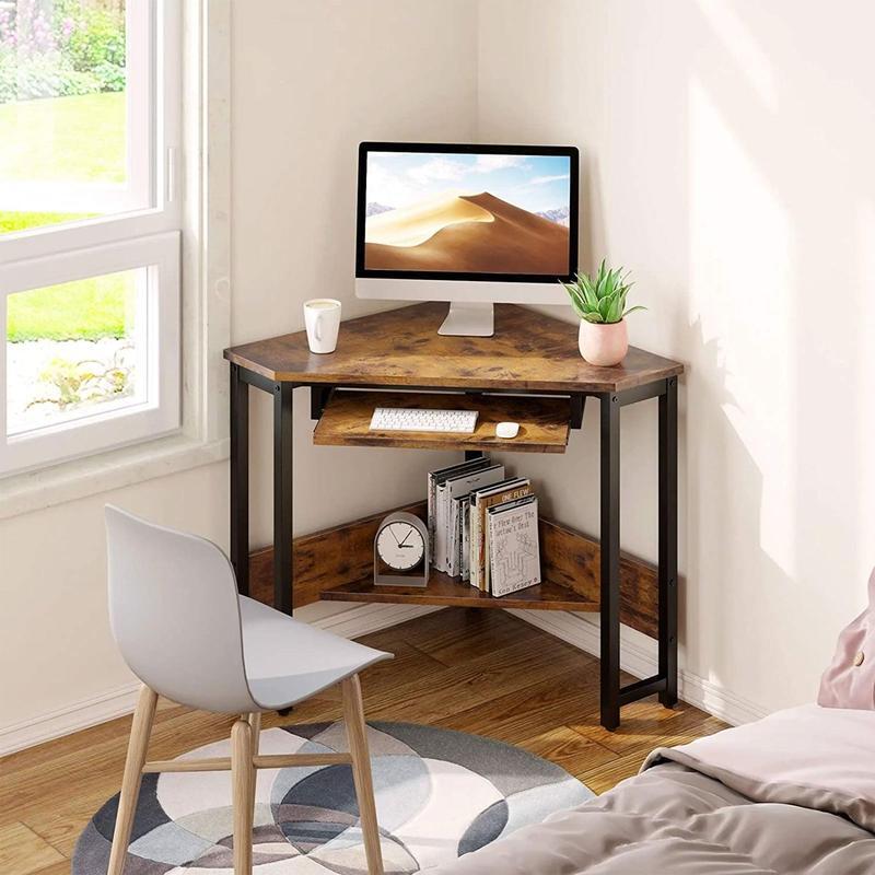 Biurko komputerowe z przestrzeń magazynowa i z podstawką na klawiaturę, rustykalne brązowe