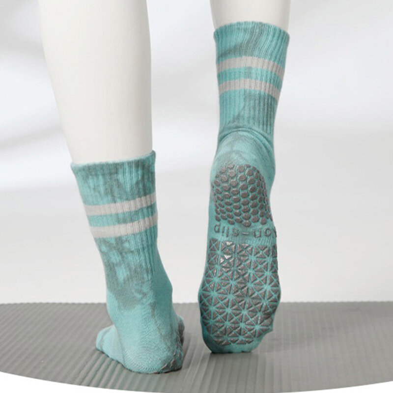 1 pasang kaus kaki Yoga dalam ruangan warna gradien musim gugur musim dingin tebal kebugaran Gym kaus kaki setengah tabung katun antiselip silikon kaus kaki Pilates