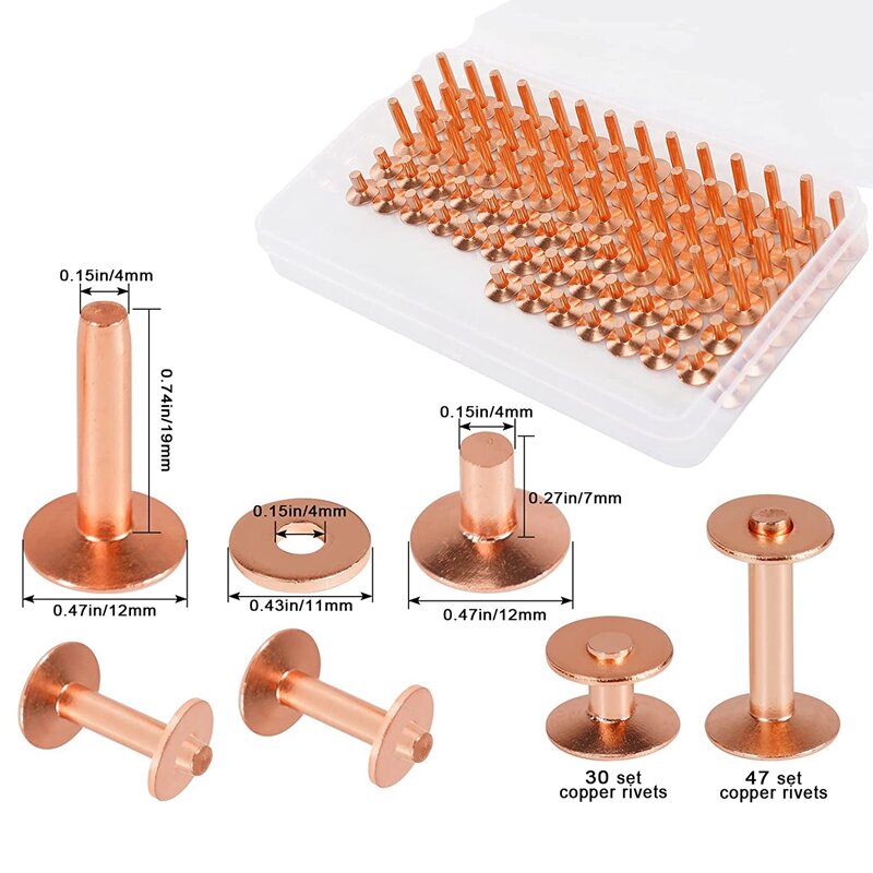 154Pcs Copper Rivets For Leather,Smooth Leather Rivets, Pure Copper Rivets And Burrs For Leather Work Jeans Jacket