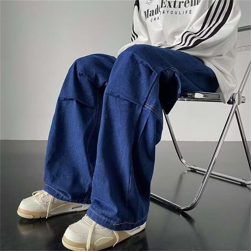 Luźne męskie dżinsy proste spodnie Cargo wiosenne jesienne spodnie jeansowe w stylu Vintage Casual oversize spodnie męskie Y2K