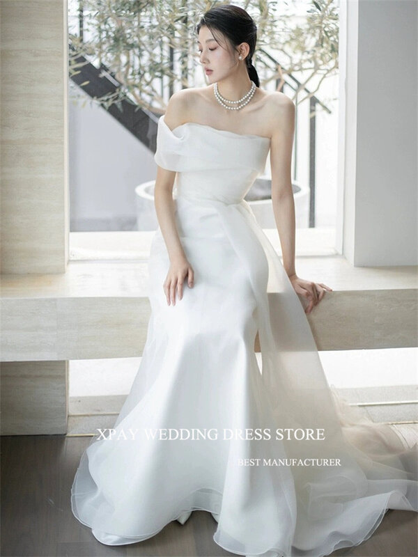 XPAY Elegant One Shoulder Mermaid Wedding Dresses Korea Photoshoot Off Shoulder Bridal Gowns Corset Back Custom Made 2024