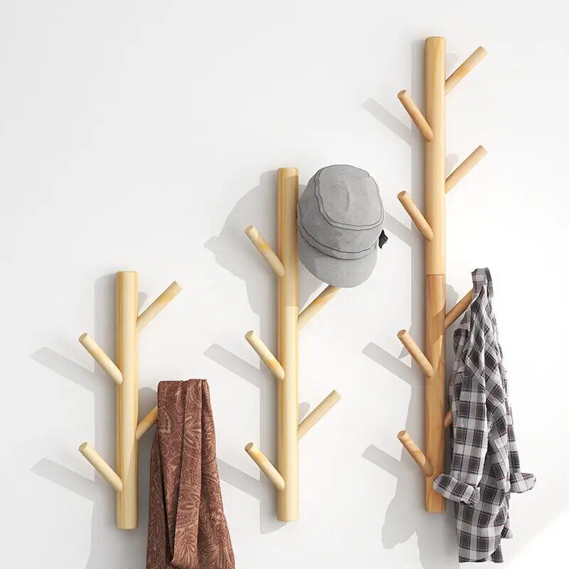 Estante de ropa de montaje en pared, colgador de ramas de pino Natural, soporte para tapa de bolso, estantes de pared para decoración de sala de estar, 4/8 ganchos