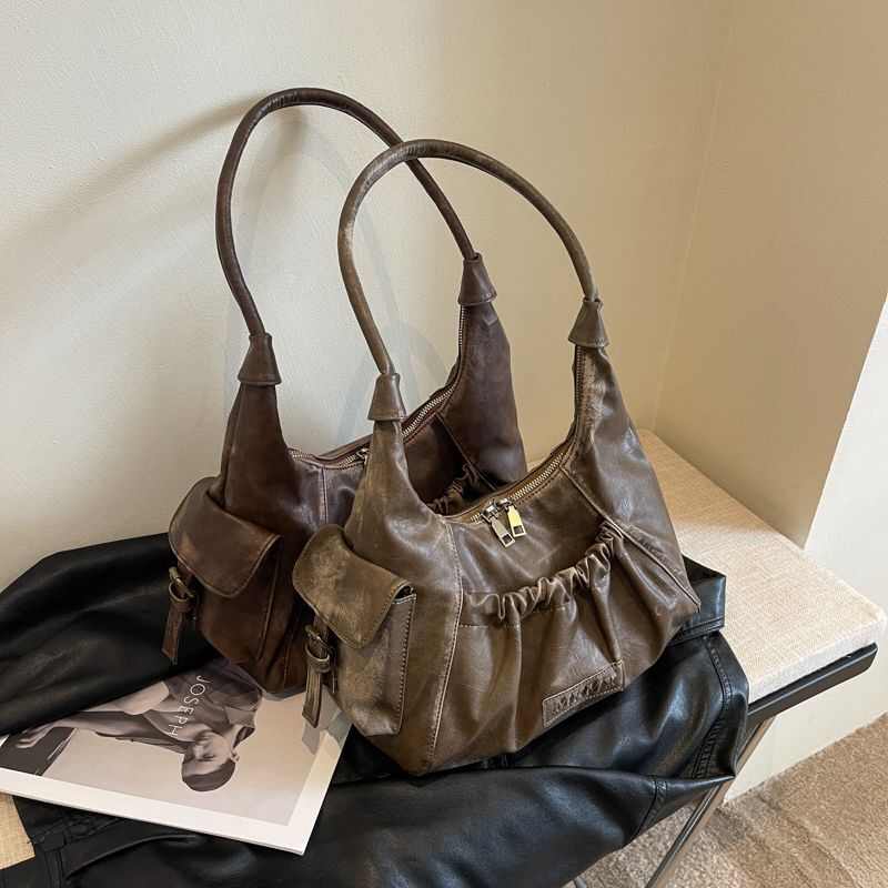 HAEX Vintage Women Tote Bags 2024 Fashion Designer Make Old Maillard Underarm Shoulder Bolso Mujer Daily Ladies Commute Bag