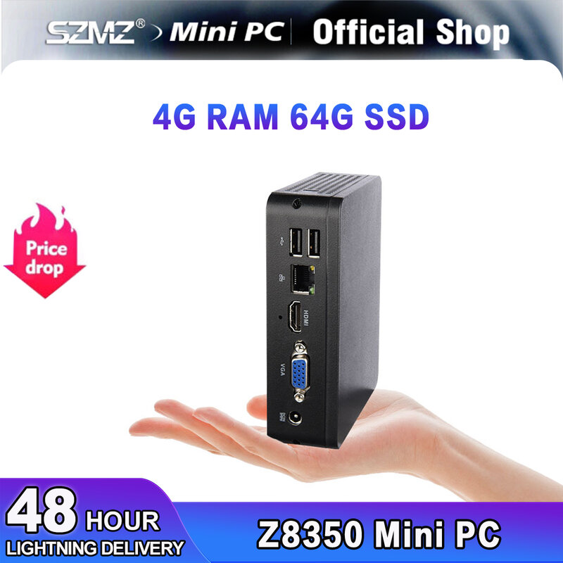 SZMZ 미니 컴퓨터 X5 프로세서, PC 게이머, 윈도우 10 리눅스 지지대, 2.5 HDD, 듀얼 4K HD 디스플레이, 오피스 WIN10 TV 박스, Z8350, 4GB, 64GB