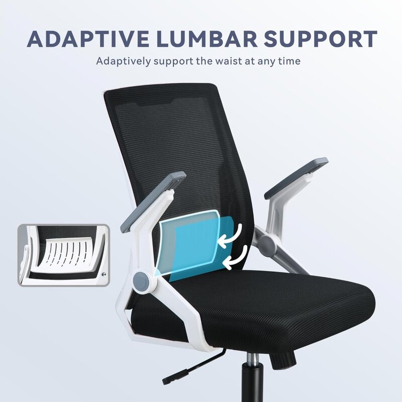 COMHOMA Computer Desk Chair, Ergonomic Office Chair with Flip-up Armrests Foldable Mesh Task Chair with Wheels Adaptive Lumbar