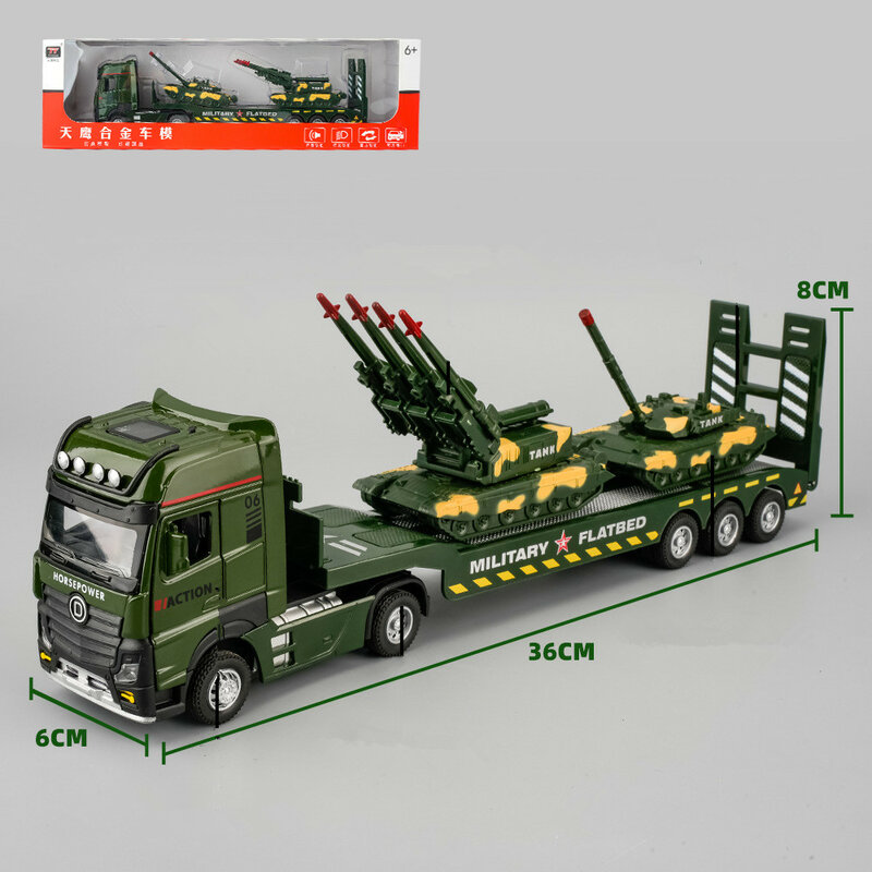 1: 50 modelos de vehículos de transporte militares de cama plana, juguetes de tanque de remolque, juguetes de caja de regalo de embalaje original, venta al por mayor
