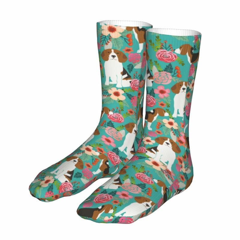 BEagle florals-男性と女性のための靴下,動物をモチーフにした靴下,楽しい,原宿,春,夏,秋,冬