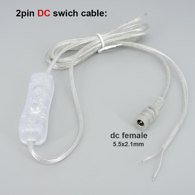 2pin transparent DC 3A USB male Female 5V 12V Cable switch button Power supply Connector extend Cord for LED Neon Strip Light 2M