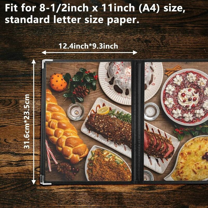 8.5" x 11" Menu Covers Fits A4 Size Paper Black PVC Clear Binder 4 Page 8 View Transparent Menu Sleeve Home Project