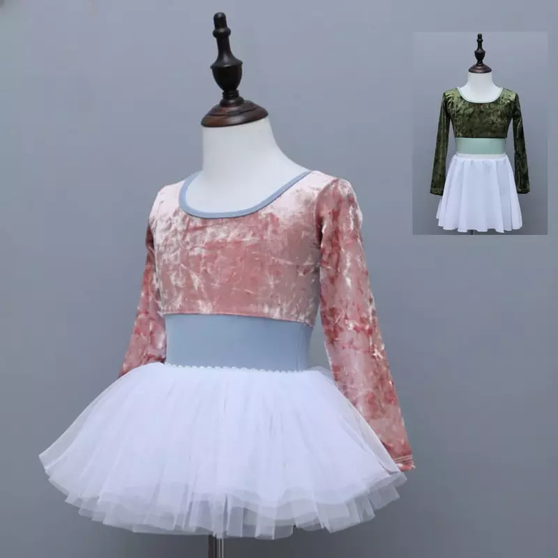Ballett-Outfit für Mädchen Langarm mehrfarbigen Trikot Tüll Tutu Rock Outfit Kinder Gymnastik Workout Performance Bodysuit