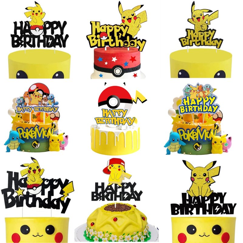 Décoration de gâteau en acrylique joyeux anniversaire Pokemon, décoration de fête, décor de gâteau Pikachu, sensation de cuisson de douche de bébé, fournitures de bricolage, faveurs pour enfants