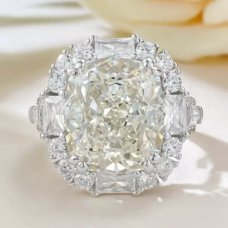 Bague en diamant topaze faite à la main pour femme, coupe coussin, 100% argent regardé 925, bague de mariage, bijoux de fiançailles, 8 carats