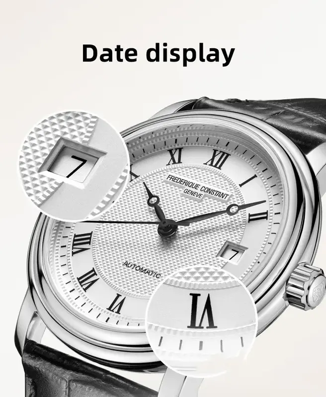 Модные Роскошные простые мужские часы для отдыха фредерике с постоянным увеличением, повседневные наручные часы с автоматическим циферблатом и датой, высококачественный кожаный ремешок