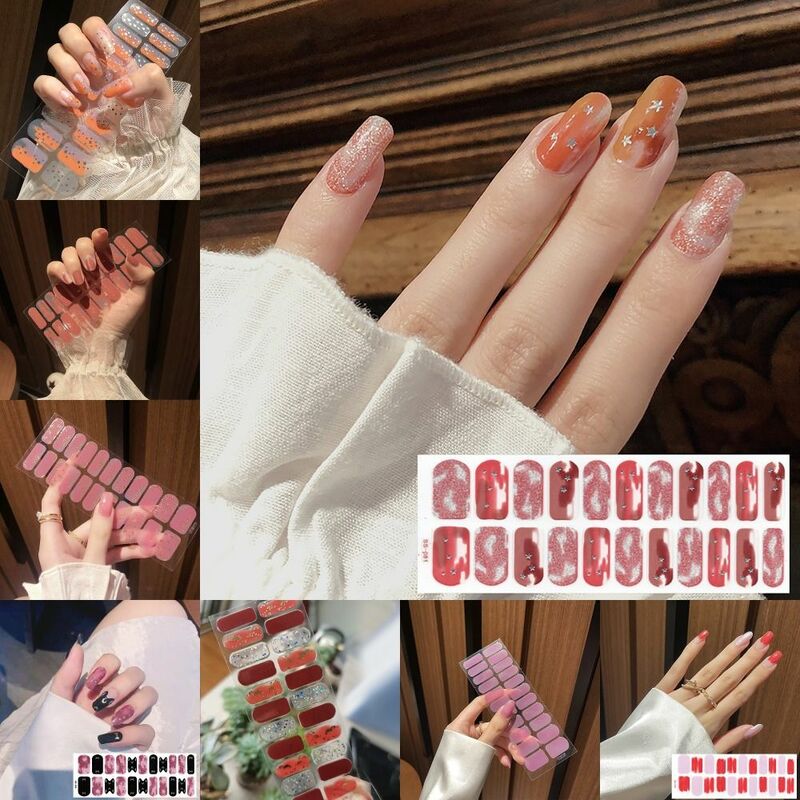 Semi Cured Gel Nail Stickers INS Trendy Full Cover 22Strips Nail Patch Floristic Gel Nail Polish Strips DIY Nail Art Making