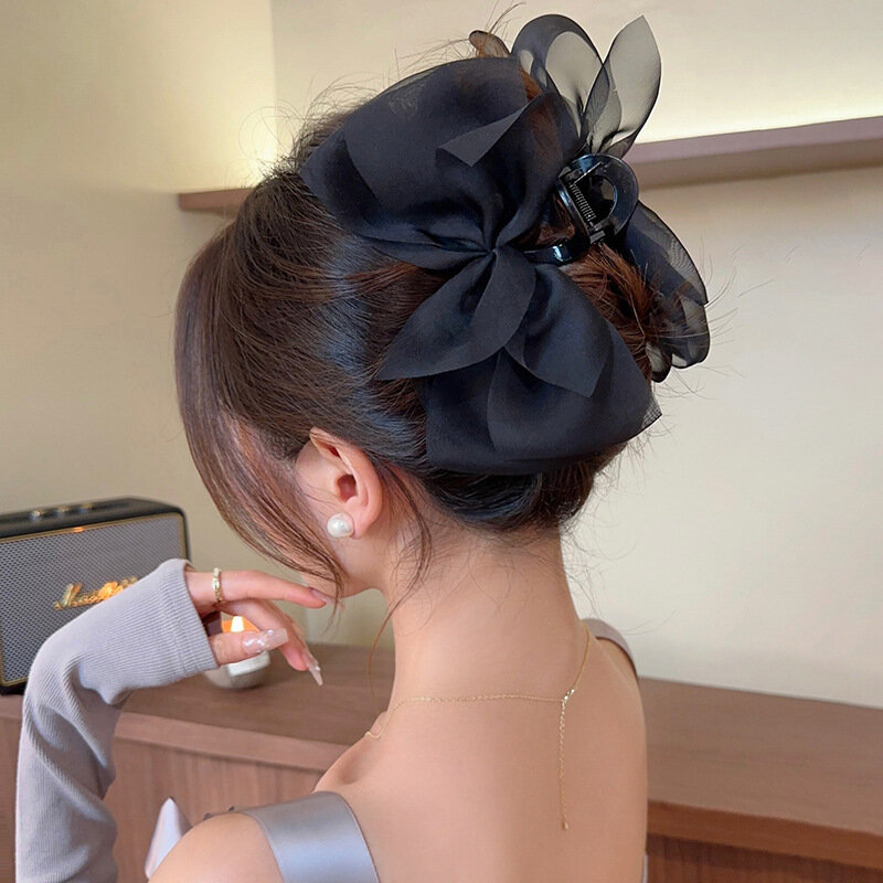 Summer Elegant Women's Chiffon Bow with Large Hair Volume Grab Clip Girl's Back Brain Fashion Sweet Hair Clip Accessories
