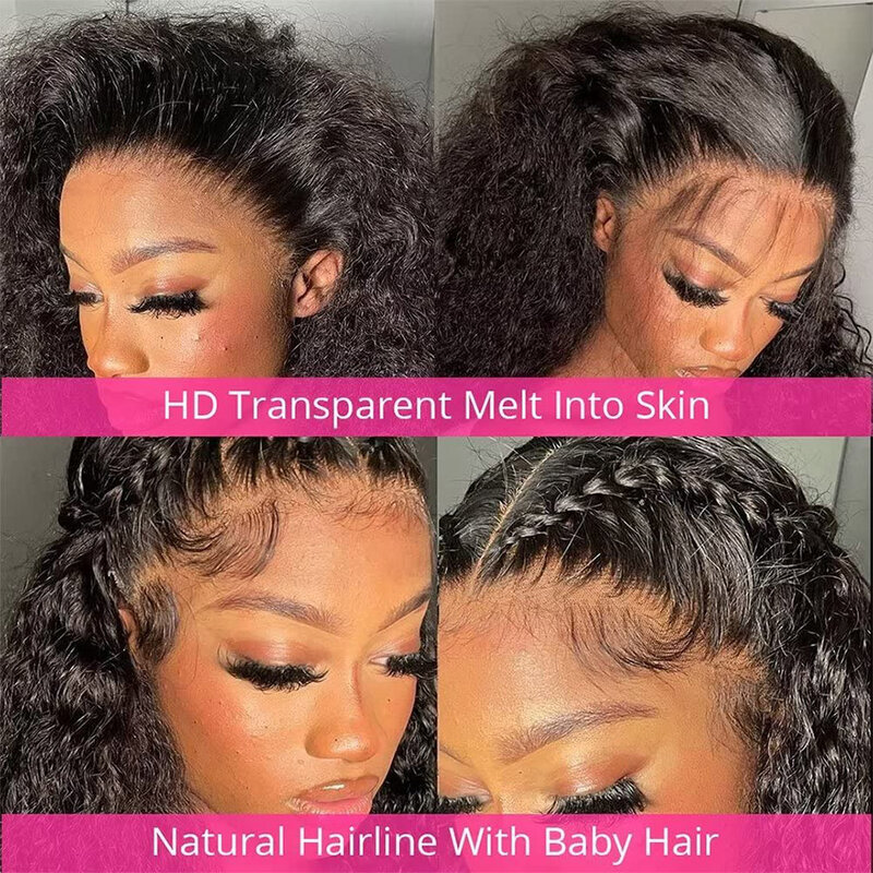 Peruca de cabelo humano encaracolado frente renda para mulheres, 250 densidade, peruca frontal renda HD 13x4, onda de água, brasileira, pré-arrancada, 30 polegadas