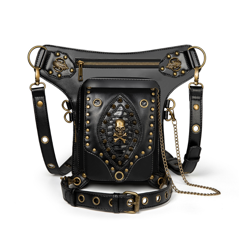 Chikage Y2K Style Euramerican Punk One Shoulder Cross-body Bag PU Leather Outdoor Fanny Pack Fashion Trend Rivet Bag
