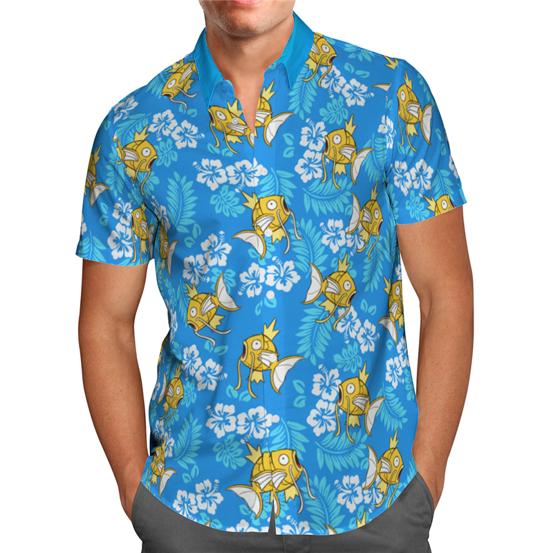 애니메이션 3D 프린트 비치 하와이안 여름 셔츠, 반팔 셔츠, 스트리트웨어, 오버사이즈 소셜 셔츠