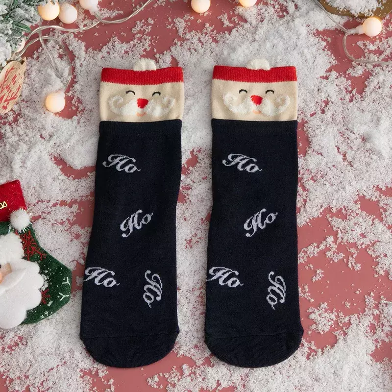 Chaussettes de Noël manquantes pour hommes, tube en coton, père Noël, arbre, flocon de neige, wapiti, neige, col rond, heureux, drôle