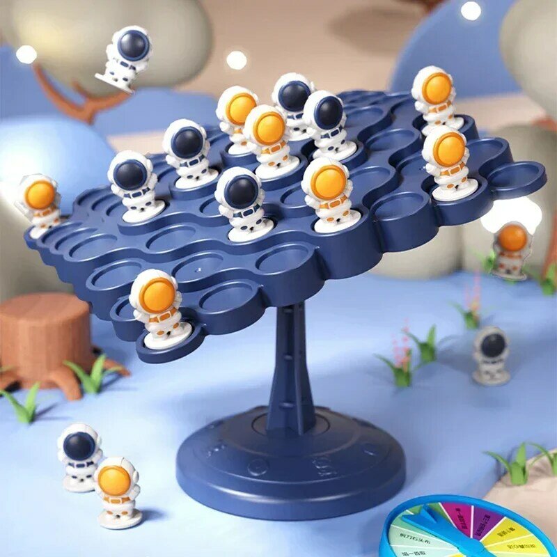 어린이 밸런스 나무 보드 게임, 우주 비행사 개구리 밸런스 보드, 탁상 파티, 재미있는 부모-자녀 상호 작용 게임 빌딩 블록 장난감