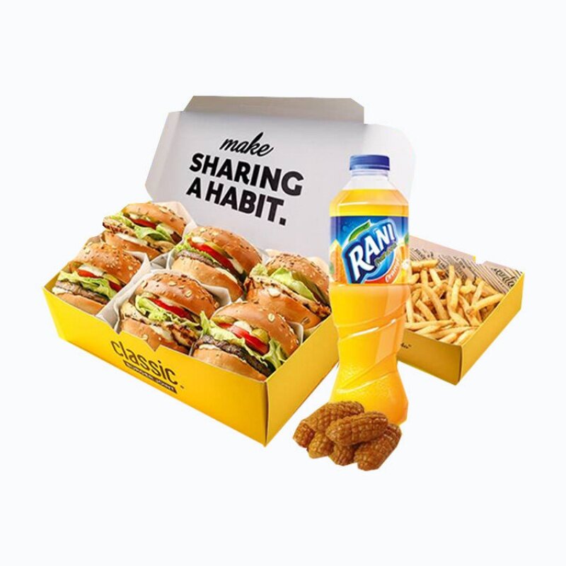 Индивидуальный продукт, напечатанный детский набор закусок, бумажный контейнер для гамбургеров, гамбургеров, фаст-фуда для картофеля фри, жареной курицы, крыла