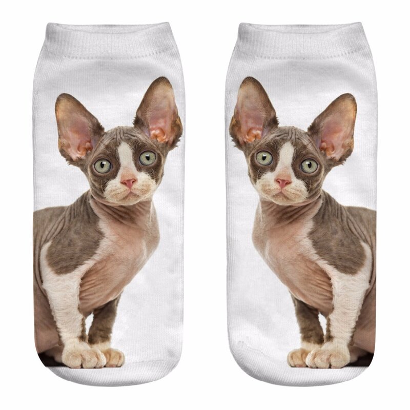 Calcetines tobilleros con estampado 3D de gato de dibujos animados para mujer, calcetín Unisex, envío directo