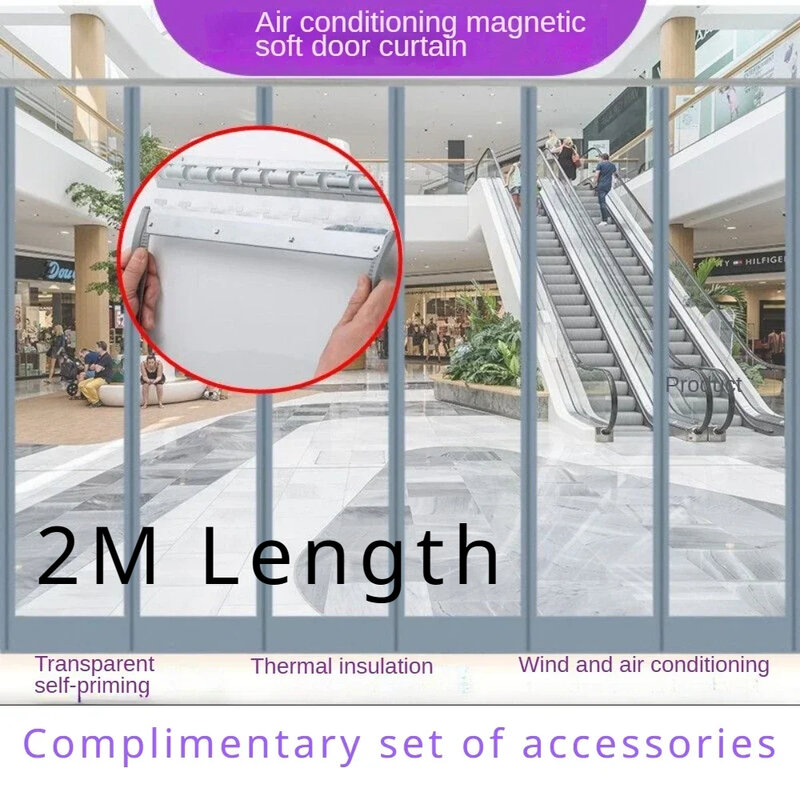 Cortina de puerta suave de PVC, persiana de atracción magnética transparente, a prueba de viento y cálida, para centros comerciales domésticos, 2M