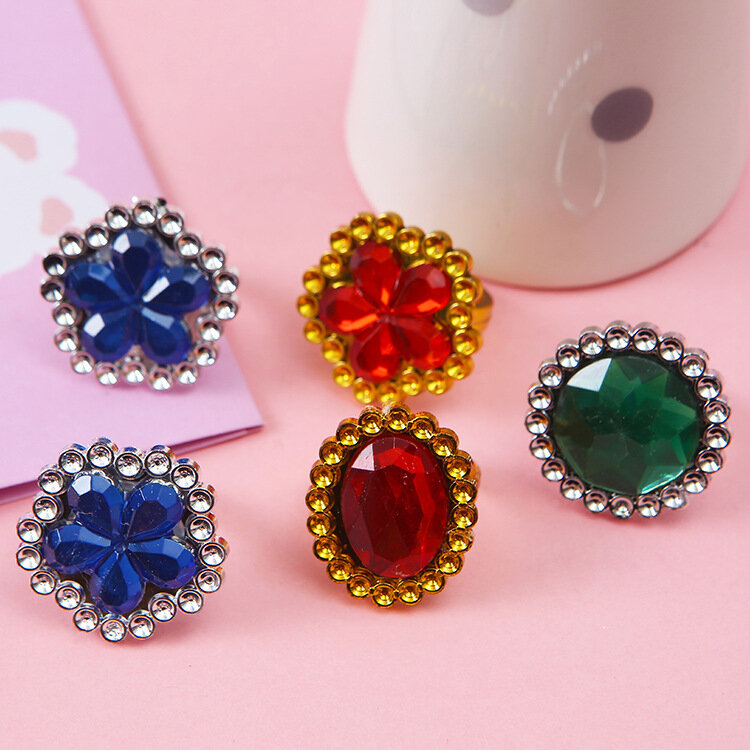 30/20/10pcs Girls Gemstone Ring Vintage Plastic Crystal Jewelry Kids Play House Rings Jewelry Accessories Princess Ring Gift