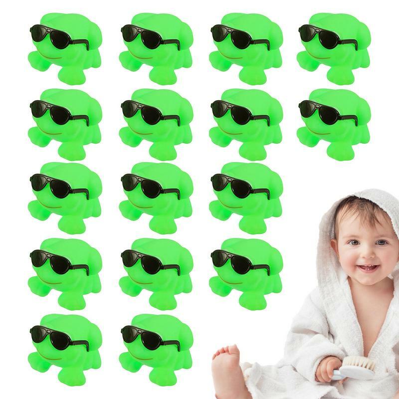 개구리 목욕 장난감, 작은 녹색 플로팅 개구리 장난감, 선글라스 디자인, 고무 목욕 끽끽 소리 장난감, 해변용 수영 욕조 장난감, 16 개
