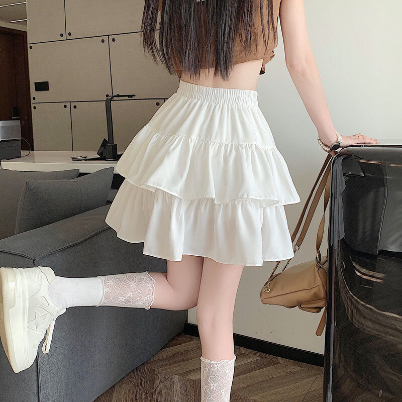 Черные мини-юбки с завышенной талией, Женская Корейская Милая юбка-балет Y2K, летняя модная Лоскутная трапециевидная юбка в Стиле Лолита с оборками