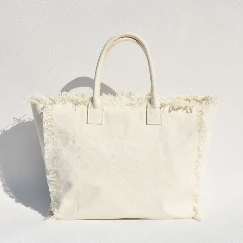 Bolsa de lona de algodón para mujer, bolso de mano informal con flecos y diseño de marca comercial personalizada, LW026