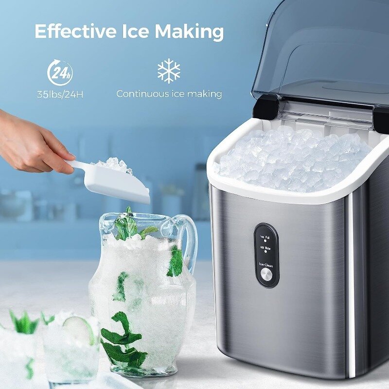AGLUCKY Nugget Ice Maker Countertop, Portable Pebble Ice Maker Machine, 35lbs/Day Chewable Ice, Self-Cleaning