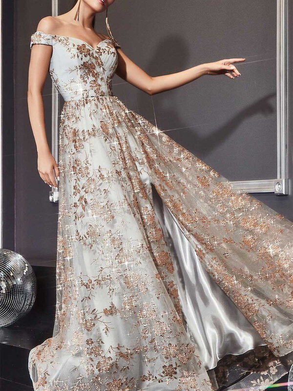 Vestido frisado com brilho até o chão, vestido de noiva fora do ombro, vestidos clássicos de tule, sexy, 2024
