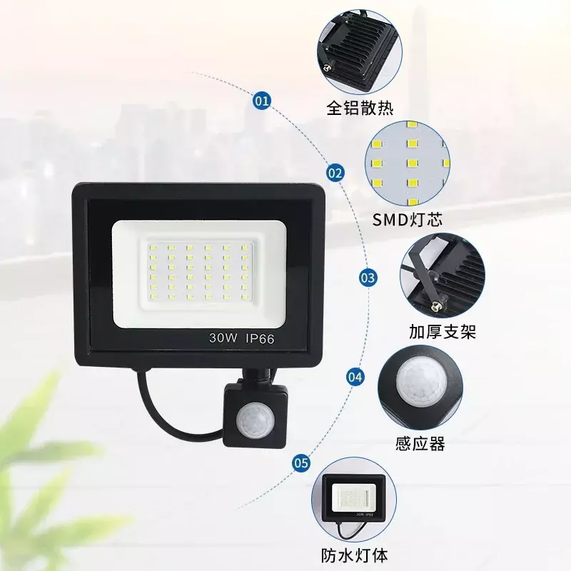 Reflectores LED con Sensor de movimiento PIR, lámpara colgante de pared Exterior, impermeable IP66, 100 V, 220 W, 50W, 30W, 20W, 10W